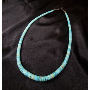 Vintage Turquoise Heishi Bead Necklace With Hook Clasp